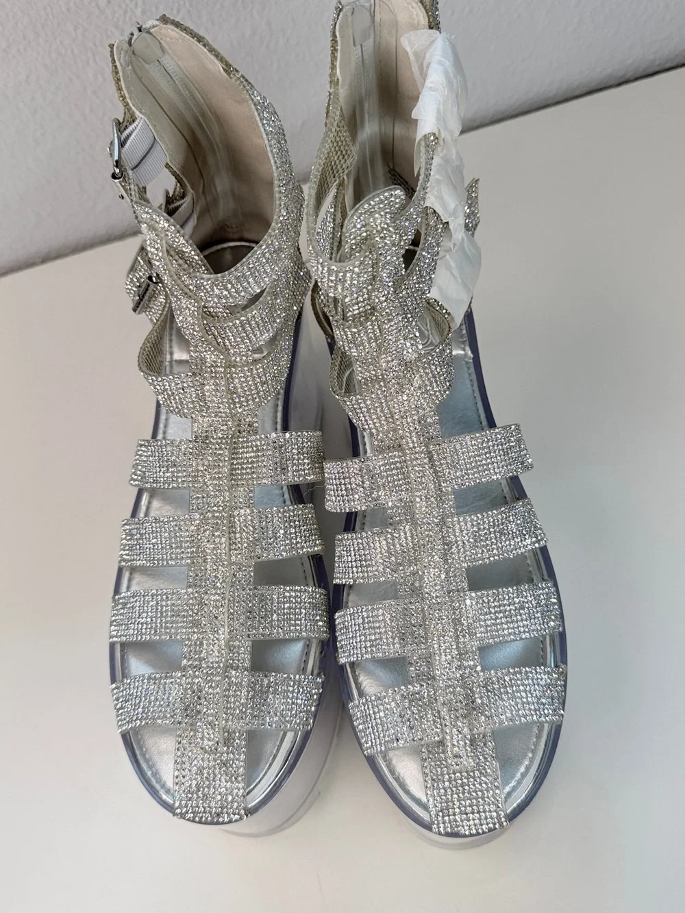 Rhinestone Sparkle Platform Sandals Clear Fillable bottom Shoes Size 9 Fun